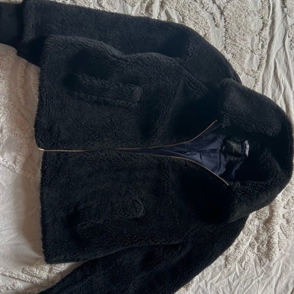 J. Crew Teddy Plush Fleece Bomber Jacket in Black MD - Picture 2 of 3